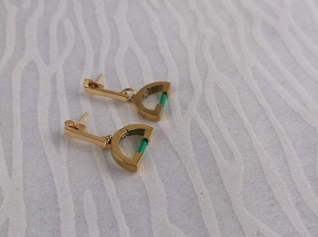 Boucles D'oreilles Design Bicolores En Acier Inoxydable or Et Vert ...