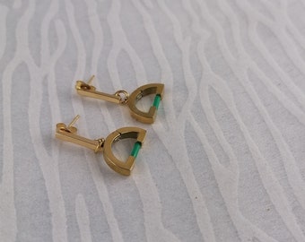 Boucles d'oreilles design bicolores en acier inoxydable or et vert émeraude