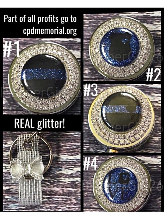 Glitter Rhinestone Mom Wife Family of Police Policeman Police Department  Support Custom Retractable ID Badge Reel 