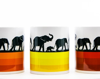 elephants coffee espresso mug family mother father baby African Africa safari animals silhouettes gifts for wildlife nature elephant lovers