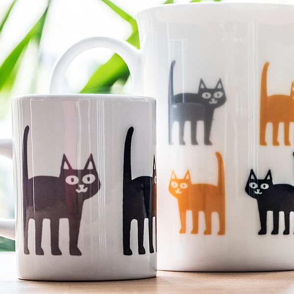Fine Bone china cat coffee mug cup ceramic espresso mug cup gifts for cat lovers coffee lovers black ginger grey cats matching coaster