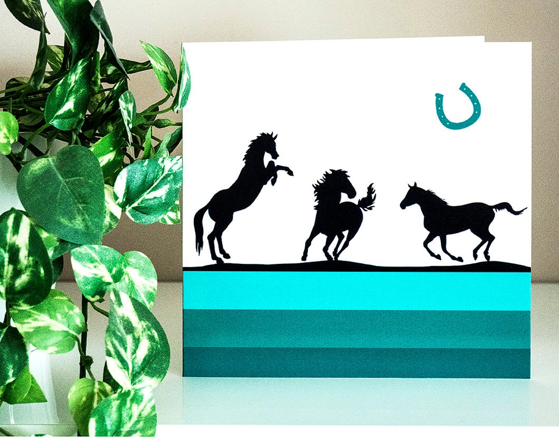 Wild horses stallions greetings good luck card galloping Etsy 日本