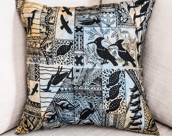 Square 16" 40cm 16 in cushion cover Africa African screen printed hand-dyed ethnic fabric design birds gifts gift for bird lover twitcher