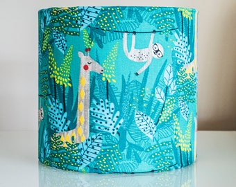 Drum round table-lamp lampshade rainforest jungle sloth giraffe gift for animal nature lover kid's child's room nursery playroom