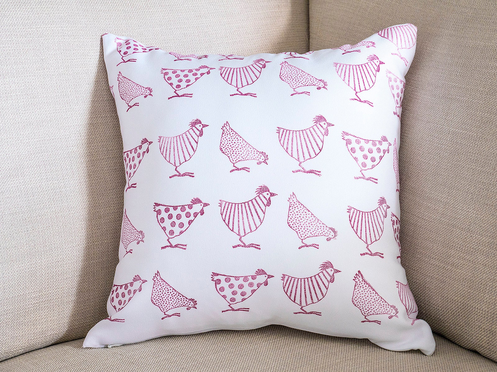 Block Printed By Hand Chicken Hen Square Cushion Indian Wooden Etsy