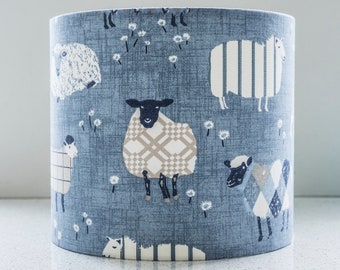 20cm round table lamp lampshade sheep blue child's room nursery playroom conservatory gift for farmer animal nature lover new first home