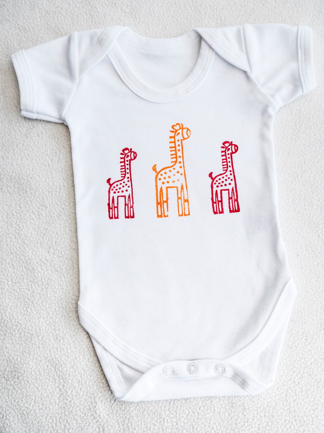Hand Printed Giraffes Babygro Babygrow Sleepsuit Romper Onesie Baby