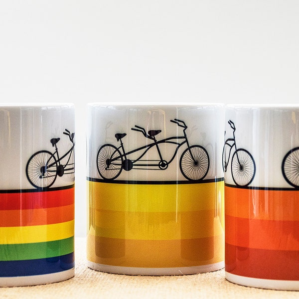 Vélo vélo tasse à café cadeaux pour cyclistes passionnés de cyclisme Tour de France penny farthing vélo de route en tandem arc-en-ciel LGBTQ+