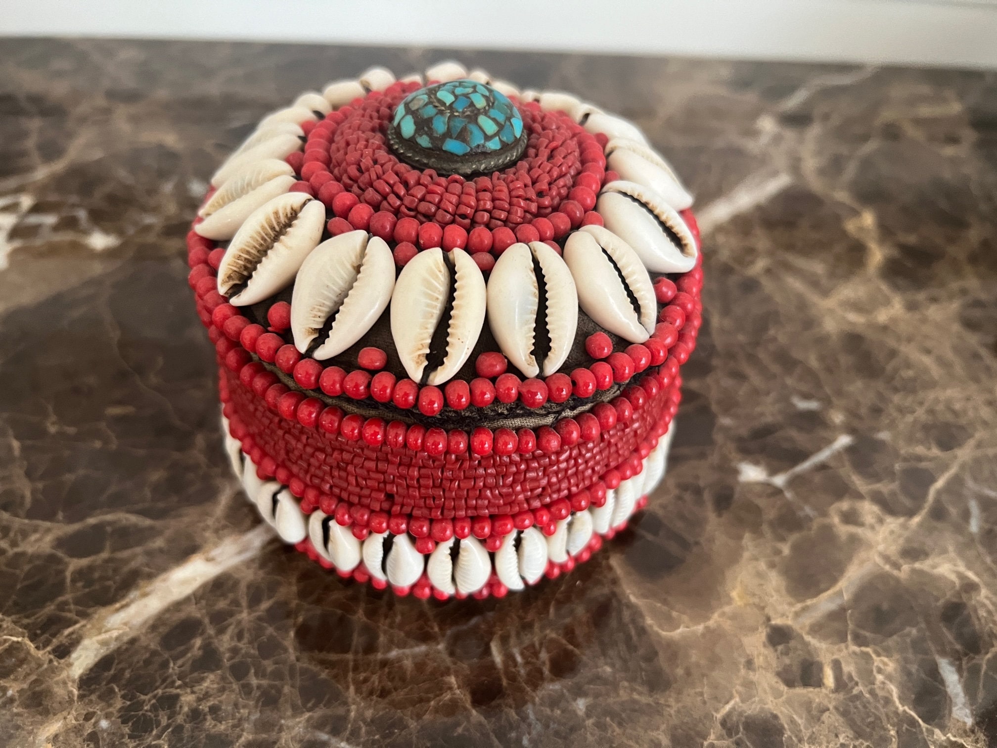 Vintage Ladakh Statement Belt Red Coral Seed Bead Turquoise Brass Cowry Shell Ladakh Jewellery - Etsy main image 3