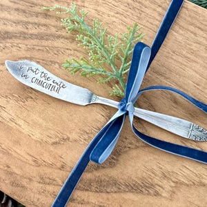 Cute Charcuterie, Cheese Knife Hand Stamped, Christmas Gift, Cheese Spreader, Vintage Silverware, Butter Knife, Hostess Gift