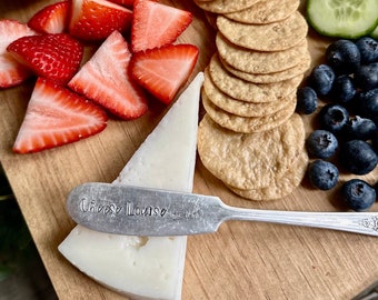 Cheese Knife Hand Stamped, Mother's Day Gift, Charcuterie Board Cheese Spreader, Vintage Silverware, Butter Knife, Housewarming Gift
