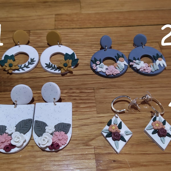 Pendientes florales arcilla polimérica/ fimo/ estilo floral/ bisutería