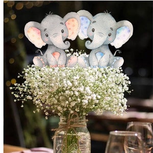 Twins Watercolor Baby Elephant Centerpiece Picks/ Baby Shower Elephant Party READY IN 48 HOURS / Twin Elephants/Baby Reveal Elephants