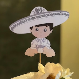 Charro Centerpiece Picks/ baptism Party READY IN 48 HOURS / mexican party / Charro Cake Topper / Gold / Silver