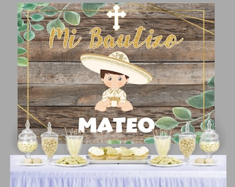 Personalized Charro Baptism Backdrop / PRINTED Arrives in 3 weeks / Party Backdrop Sign / 7x5 ft PRINTED / Thin Vinyl. WORLDWIDE Ship