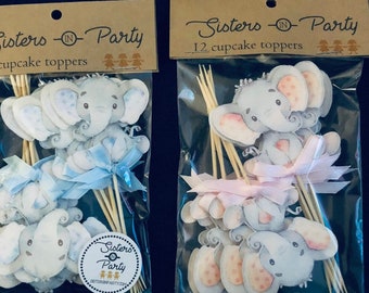 Baby Elephant Watercolor cupcake toppers / Baby Elephant food picks / Baby Shower Elephant Party READY IN 48 HOURS / Any Color