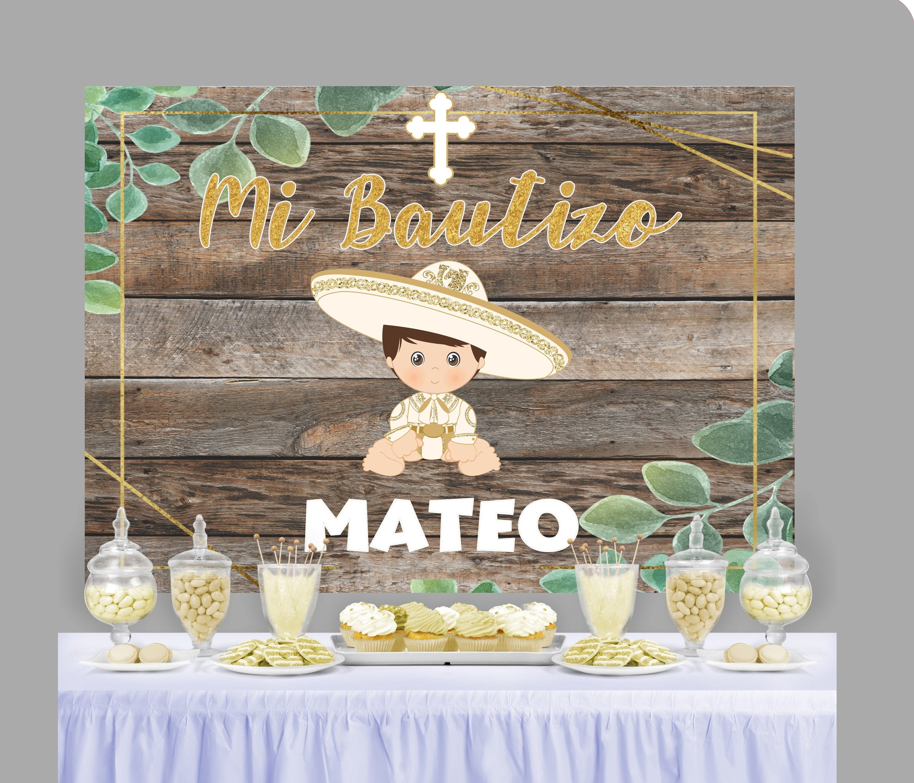 Personalized Rustic Wood Baptism Backdrop for Reception Wedding
