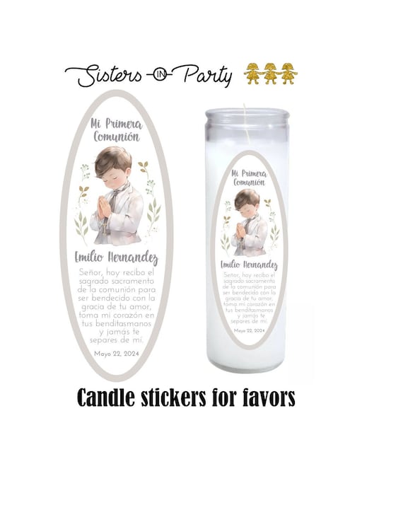 First Communion Stickers / First Communion Labels / Communion Favors / Candle Stickers / Any Language / Gloss Stickers