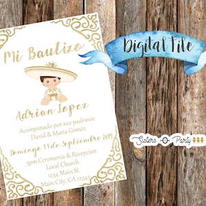 Charro Baptism printable Invitation JPEG/ DIY Baptism Invitation / Mexican Baptism Invitation / Charra Baptism