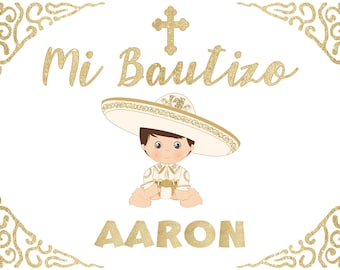 Personalized Charro Baptism Backdrop / PRINTED Arrives in 3 weeks / Party Backdrop Sign / 7x5 ft PRINTED / Thin Vinyl. WORLDWIDE Ship