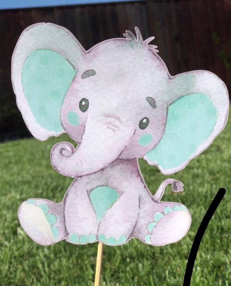 Baby Elephant Watercolor cupcake toppers / Baby Elephant food Etsy