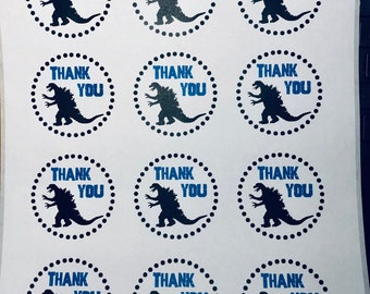 Godzilla Personalized Stickers / Dinosaur Stickers / Godzilla Thank you Tags / Godzilla Dino Party READY IN 24 HOURS