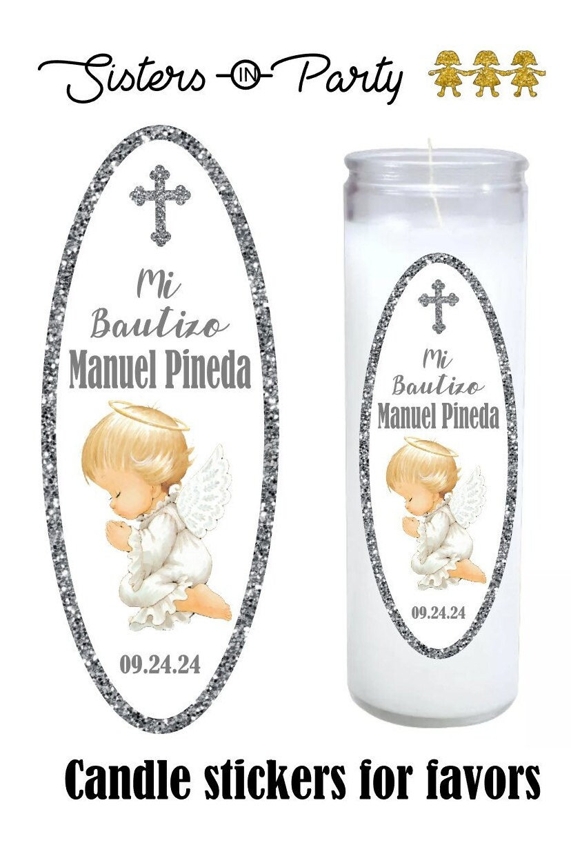 Angelic Labels Baptism Angel Stickers / Favor Labels / Gold or Silver / Candle ...