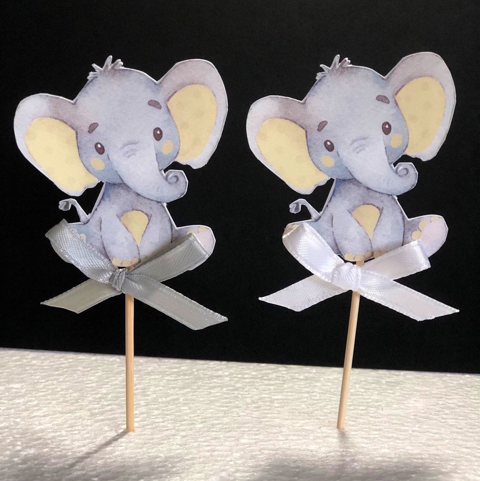 Baby Elephant Watercolor Cupcake Toppers / Baby Elephant Food Picks