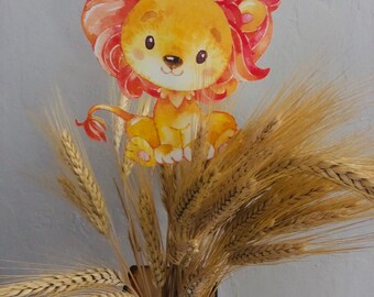 Baby Lion Watercolor Centerpiece Picks/ Baby Shower Lion Party READY IN 48 HOURS