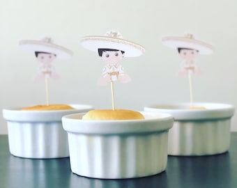 Charro Baptism cupcake toppers / Mexican cupcake toppers / Charro Decor / Charro Baptism Party READY IN 24 HOURS