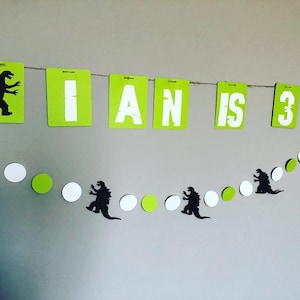 Godzilla Party Package Banner &amp; Garland Any Color Custom Wording - Etsy
