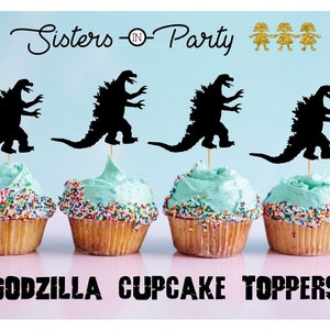 Godzilla cupcake toppers / Dinosaur cupcake toppers / Godzilla food picks / Godzilla Dino Party READY IN 24 HOURS