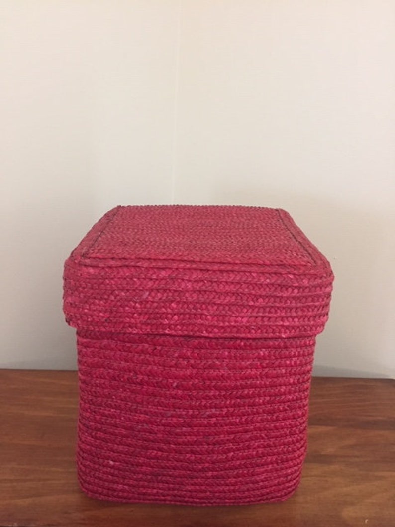 Red Woven Basket With Lid Etsy