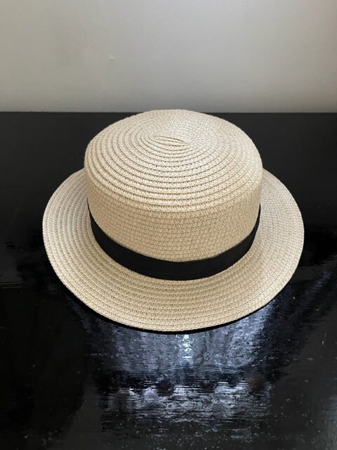 Straw Hat With Black Ribbon Trim - Etsy display picture 1