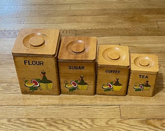 Vintage Wood Canister Set (4)