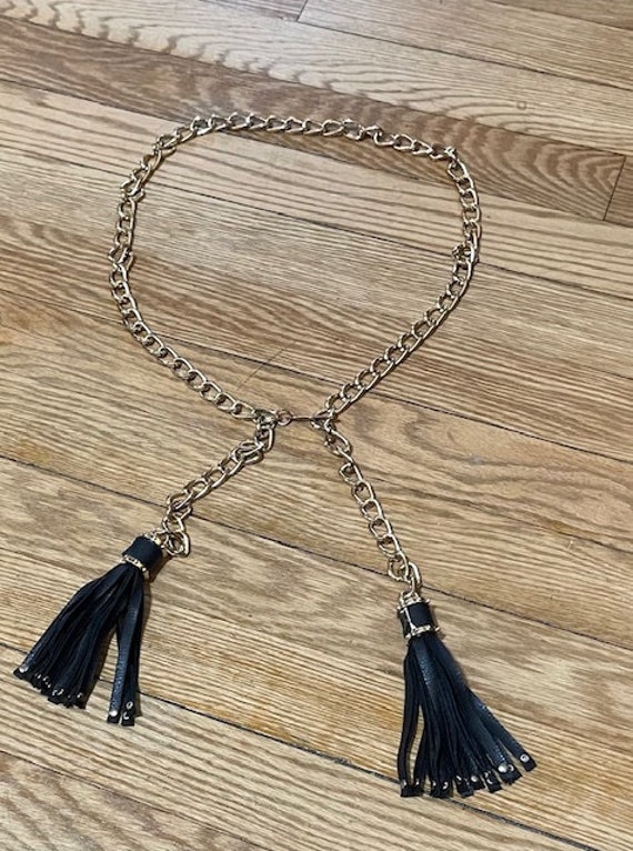Gold Metal Chain Belt With Black Tassels - Etsy display picture 3