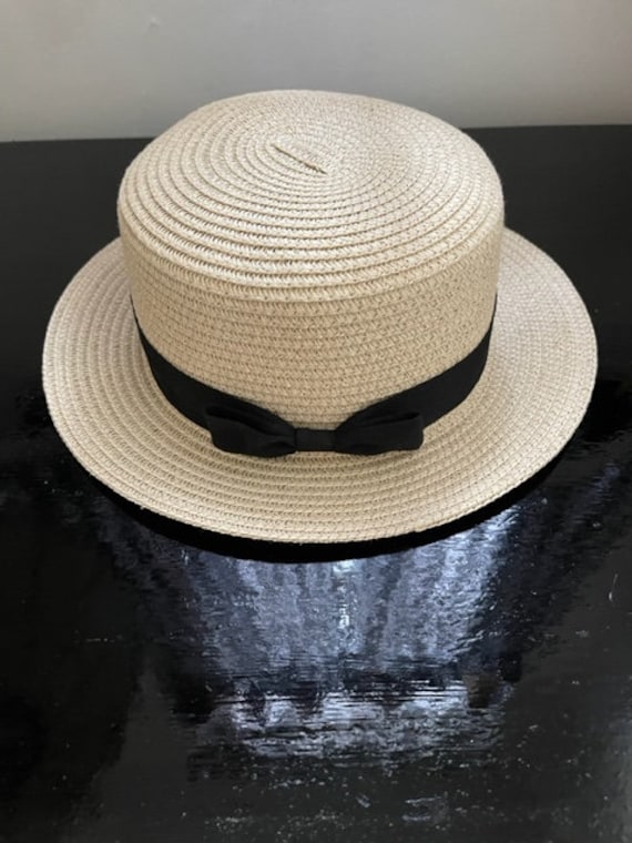 Straw Hat With Black Ribbon Trim - Etsy
