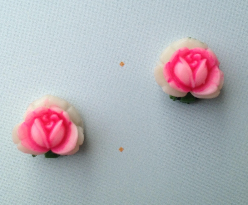 Celluloid rose silver plated stud earrings Available in two sizes