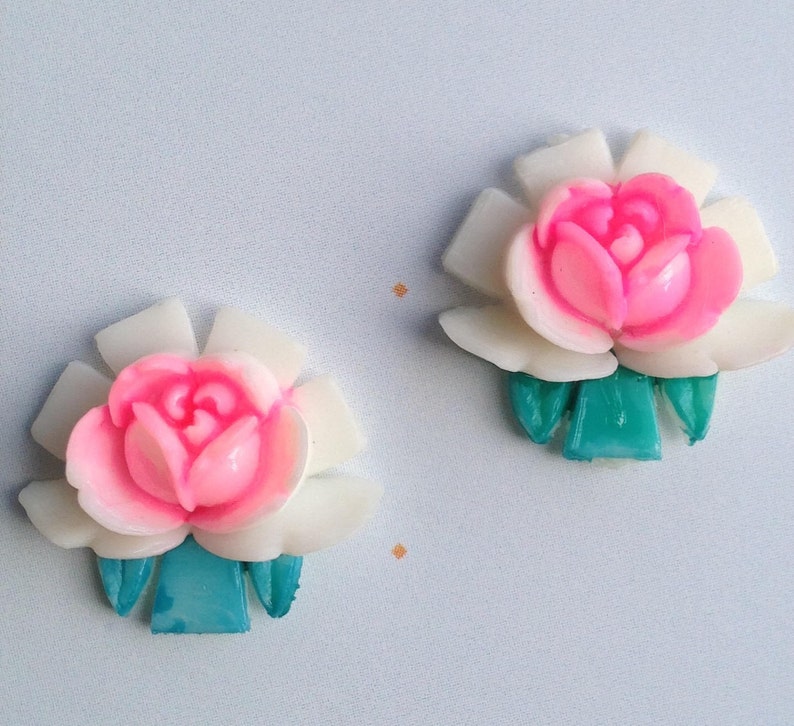 Celluloid rose silver plated stud earrings Available in two sizes