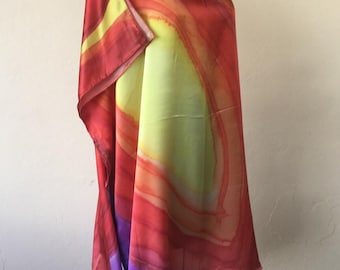 silk satin tunic 12mm one size yellow red and purple