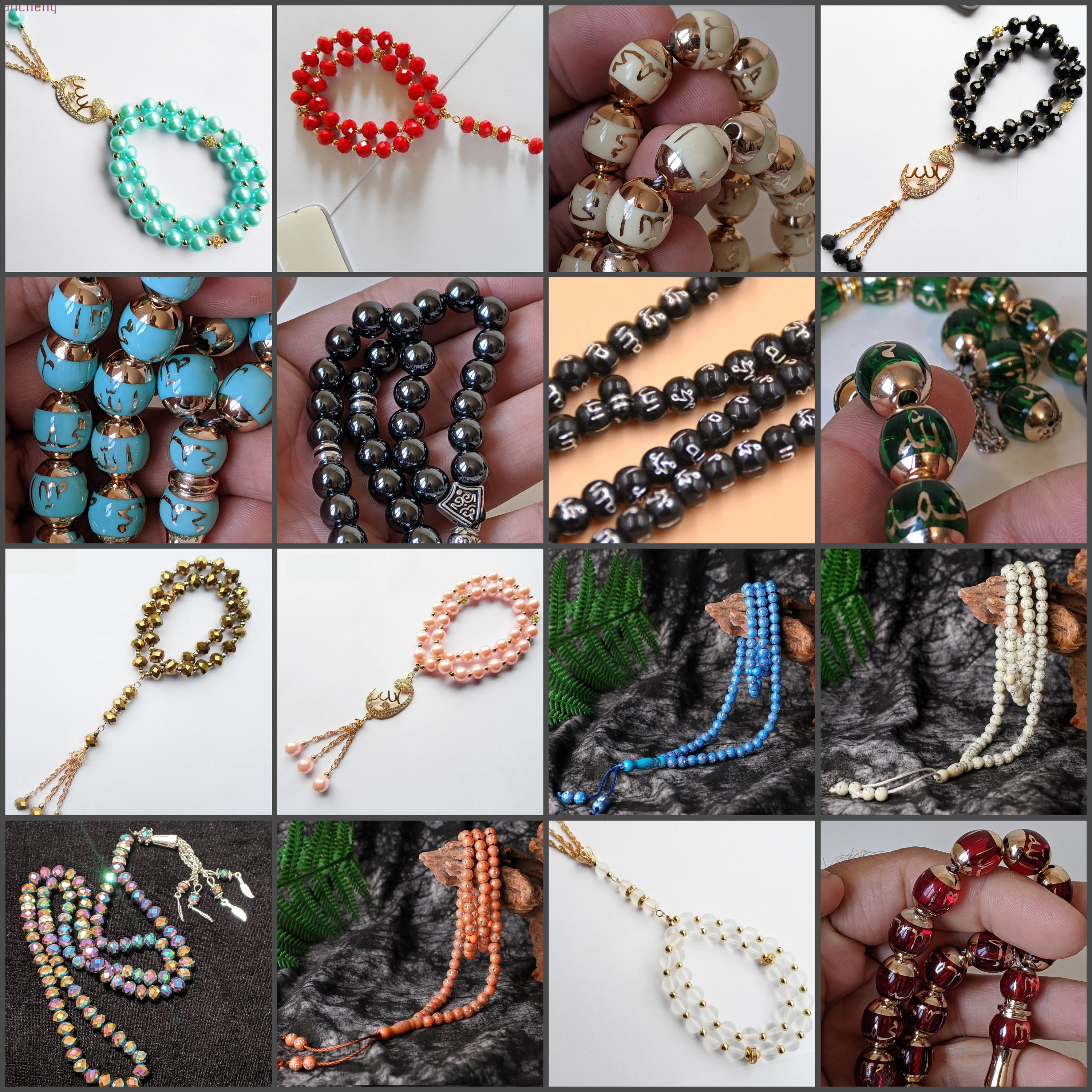 Yoohh – Chapelet musulman de prière avec 99 perles en résine, pour l'Aïd,  le tasbih : : Mode