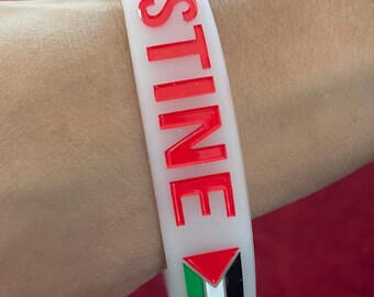 Palestine Palestinian فلسطين Flag GAZA Unisex Adult Size White colour Wristband Silicone Material Stretchable  Bracelet Wrist Band