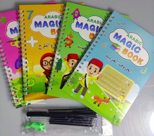 4 Books/set Magic Copybook Reusable English Practice Spanish Writing Pen  Groove Alphabet Wordpad German Word Calligraphy