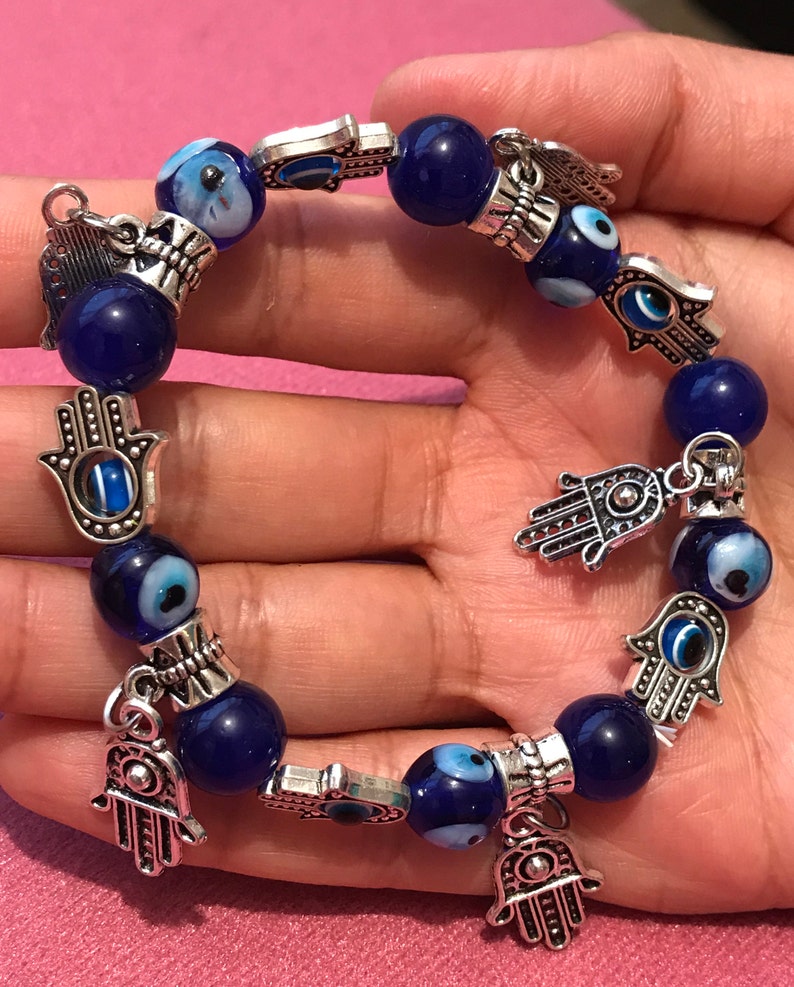 Turkish Blue Evil Eye & Hamsa Hand Red String Bracelet For Men - Sterling Silver Lucky Protection Jewelry Gift - View #2