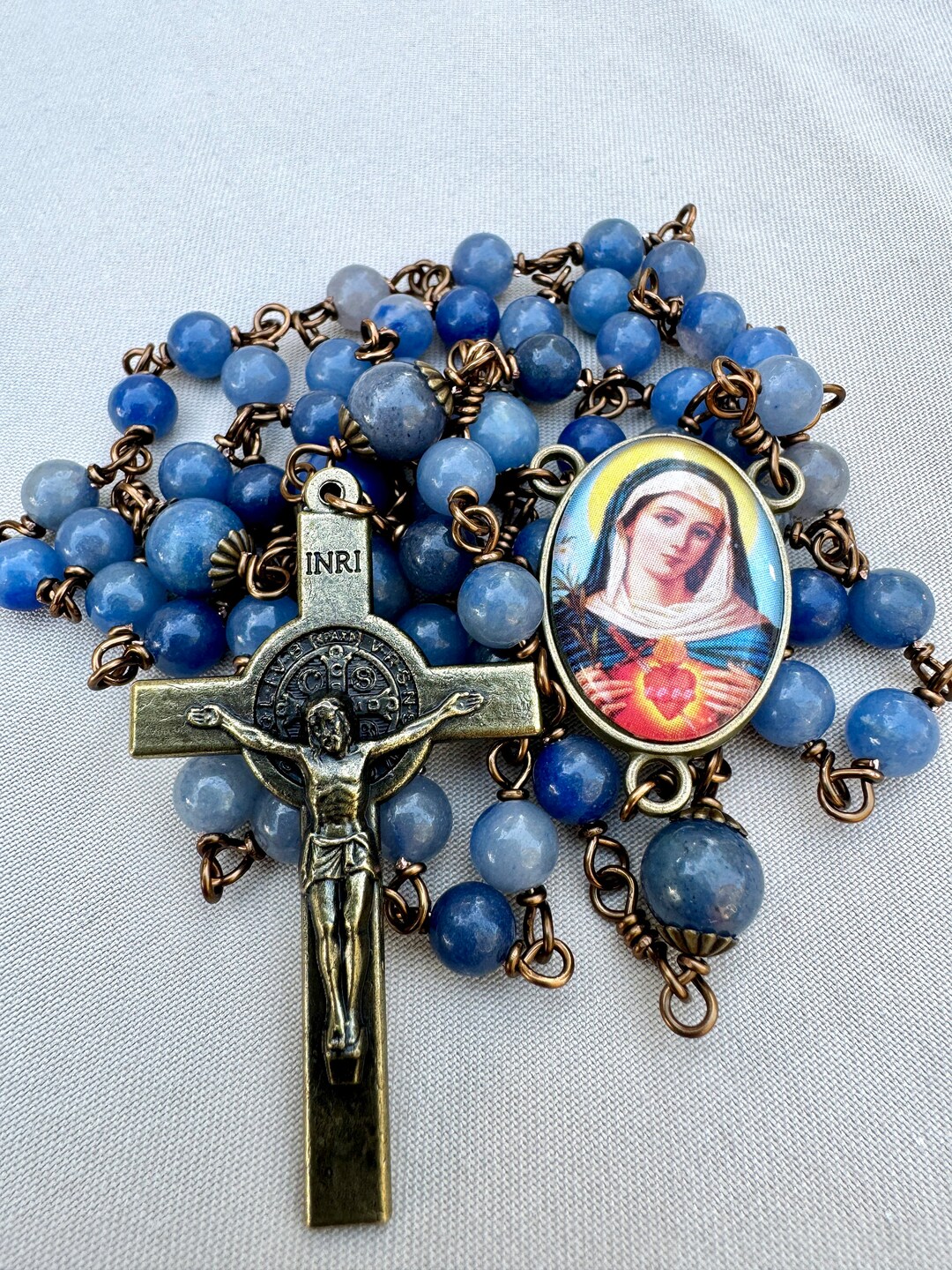 Immaculate Heart of Mary Rosary Wire Wrapped Very Sturdy Genuine Blue ...