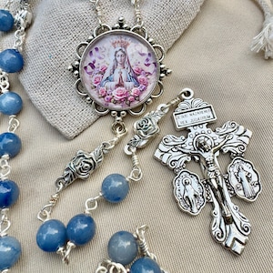 Virgin Mary Rosary Something Blue Catholic Bridal Idea Large Bead Rosary Unbreakable Sturdy Rugged Wire Wrapped Links Joining Church Gift