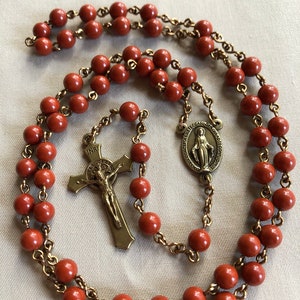 Jasper Rosary, Man’s Natural Reddish Brown Jasper Rosary, Five Decade Roman Catholic Rosary Gift for Godfather, RCIA, Boy’s Rosary and Pouch