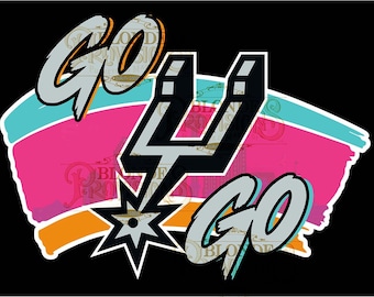 Go Spurs Go Retro PNG, Design Vintage dos Spurs, Gráfico de Basquete Neon dos Anos 90, Dia de Jogo em San Antonio PNG, Design para Camiseta Esportiva, Download Digital