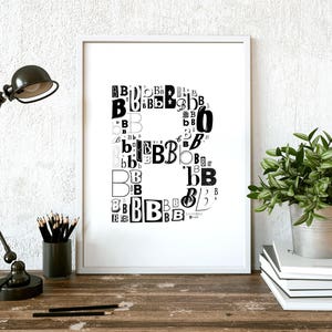 Letter B Print, Printable, letter b poster, letter b wall decor, letter b nursery, black letter print, b letter print, monogram b art, b art