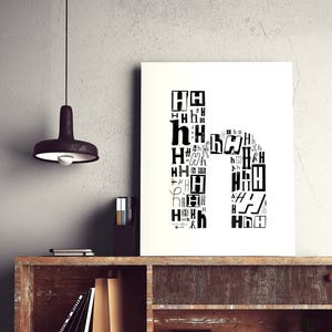 Buchstabe H drucken, Printable, Buchstabe h Plakat, Buchstabe h Wand-Dekor, Buchstabe h Kinderzimmer, schwarze Buchstaben Druck, Typographie, Monogramm h, h Kunst